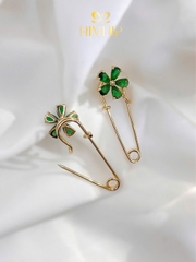Trâm, Ghim Cài Áo Kim Băng HimHip HKCC Cỏ 4 Lá May Mắn 3,5x1cm