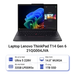 Laptop Lenovo ThinkPad T14 Gen 6 (21QG004JVA) | Intel Core Ultra 5 228V | RAM 32GB DDR5 | 1TB SSD | Intel Arc Graphics 130V | 14 inch WUXGA |Black | No OS |3Yrs