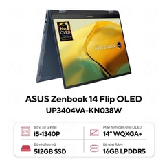 Laptop Asus Zenbook 14 Flip OLED UP3404VA-KN038W (Intel Core i5-1340P | 16GB | 512GB | Intel Iris Plus | 14.0-inch OLED WQXGA+ | Win 11 | Xanh)