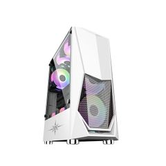 Vỏ máy vi tính Kenoo esport E400 - 4F - sẵn 4fan mầu rainbow cố định - Mầu Trắng - (Size ATX)