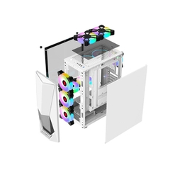 Vỏ máy vi tính Kenoo esport E400 - 4F - sẵn 4fan mầu rainbow cố định - Mầu Trắng - (Size ATX)