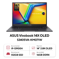 Laptop Asus Vivobook 14X OLED S3405VA-KM071W (Core i9-13900H/ 16GB/ 512GB SSD/ Intel Iris Xe Graphics/ 14.0inch 2.8K/ Windows 11 Home/ Bạc/ Vỏ nhôm)