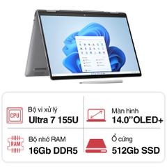 Laptop HP Envy x360 14-fc0090TU A19C0PA (Ultra 7 155U/ 16GB/ 512GB SSD/ 14.0inch OLED Touch/ Win11/ Silver/ Vỏ nhôm/ Pen)