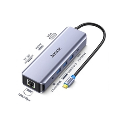 HUB USB-C đa năng 10 in 1 HDMI +VGA + LAN+ USB + SD/TF + Audio 3.5mm + PD100W JASOZ T-H113