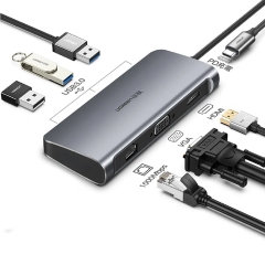 Cáp USB Type C to HDMI, VGA, Lan, USB 3.0, USB C hỗ trợ sạc Ugreen 60557