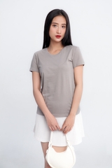Áo Thun Nữ Cổ Tròn Màu Xám Bạc