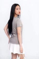 Áo Thun Nữ Cổ Tròn Màu Xám Bạc