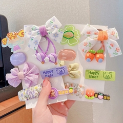 Set 9 Kẹp + Dây Buộc Tóc Vải Hoa