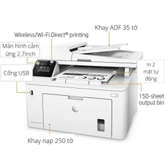 Máy in HP LaserJet Pro MFP M227fdw, A4 đen trắng, Đa chức năng, In hai mặt tự động, khay ADF, USB, Wifi, Ethernet