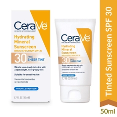 KCN vật lý có màu Cerave Hydrating Mineral Face Sunscreen Spf 30 Sheer Tint 50ml date 2023