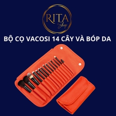 Bộ cọ cá nhân Vacosi 14 cây và bóp da cam BC36