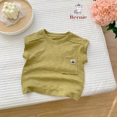 Áo tanktop cotton xược túi ngực thêu gấu dáng hàn quốc cho bé trai bé gái từ 9đến 24kg BERNIE 23A026