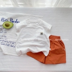 Áo tanktop cotton xược túi ngực thêu gấu dáng hàn quốc cho bé trai bé gái từ 9đến 24kg BERNIE 23A026