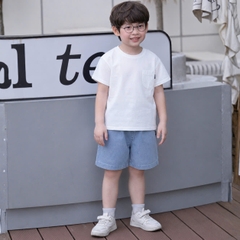 Set bộ tay ngắn basic áo thun túi lệch kèm quần short kaki denim cho bé trai đi chơi đi học size 9kg tới 25kg H0226B25Đ AT3M