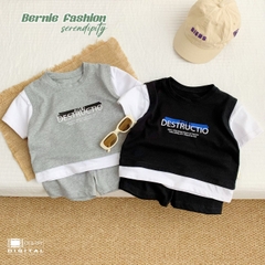 Set đồ bộ thun ngắn tay hiphop basic unisex cho bé trai bé gái phong cách hàn quốc 1 đến 7 tuổi BERNIE
