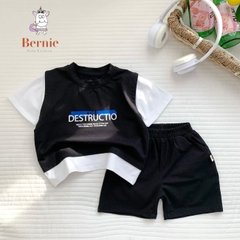 Set đồ bộ thun ngắn tay hiphop basic unisex cho bé trai bé gái phong cách hàn quốc 1 đến 7 tuổi BERNIE