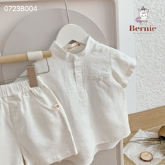Set sơ mi đũi kaki trắng công tử ngắn cho bé trai màu trắng màu be bộ đồ sành điệu 1 đến 7 tuổi BERNIE