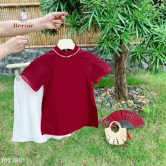 Áo dài bé gái cách tân bé trai lụa cao cấp màu đỏ họa tiết cánh bướm BERNIE 1 đến 7 tuổi 1023B013