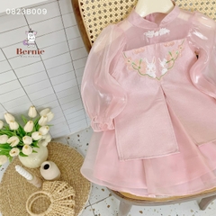 Áo dài tết chân váy cách tân bé trai bé gái BERNIE kids phối viền thêu thỏ 1 đến 7 tuổi 0823B009