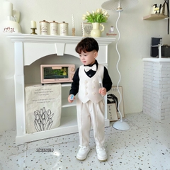 Đồ vest bé trai 4 chi tiết áo vest quần dài dáng âu màu đen kem đi tiệc 1 đến 7 tuổi BERNIE 1123B014