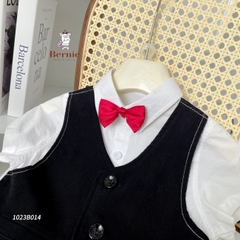 Bộ quần áo vest set sơ mi công tử bé trai đính nơ rời kèm quần short ngắn mặc sinh nhật đi chơi đi tiệc 1 đến 7 tuổi BERNIE