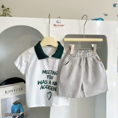 Set đồ bộ thun ngắn tay bé trai polo hàn quốc gồm áo phông màu trắng Meeting you quần thô mềm 1 đến 7 tuổi BERNIE