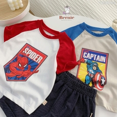 Set bộ cho bé trai in hình siêu nhân áo thun zaclang và quần short ngắn cho bé từ 1 đến 7 tuổi BERNIE 1123B025