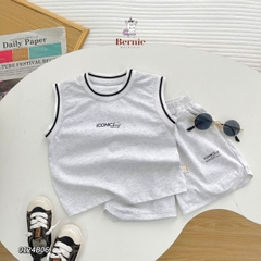 Set bộ thun ba lỗ phối viền cổ và tay Iconicboy kết hợp quần ngắn cho bé trai phong cách thể thao size 1 đến 7 tuổi BERNIE 0124B06