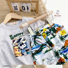 Set bộ thun tay ngắn set đi biển họa tiết Snoopy bé trai mềm mại size 1 đến 7 tuổi BERNIE 0124B43