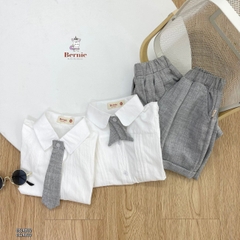 Set sơ mi trắng đồng phục đôi cho bé trai bé gái kèm cà vạt quần kaki ngắn đi học đi tiệc 1 đến 7t BERNIE 0124b32