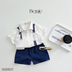 Set bộ sơ mi họa tiết gấu trúc ngắn tay cho bé trai kèm quần short jean size 1 đến 7 tuổi BERNIE 0124B17