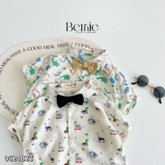 Set bộ quần áo set sơ mi công tử ngắn tay bé trai đính nơ rời mặc sinh nhật đi chơi đi tiệc 1 đến 7 tuổi BERNIE