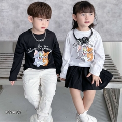 Áo thun cotton tay dài họa tiết mèo và chuột dễ thương cho bé trai bé gái 1đến 7 tuổi BERNIE 0524A37