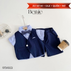 Set vest gile ngắn tay công tử hàn quốc túi khăn cho bé trai thôi nôi sinh nhật đi tiệc 1đến 7 tuổi BERNIE 0424B32