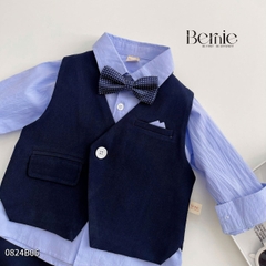 Set vest dài gile áo sơ mi túi khăn công tử lịch lãm bé trai thôi nôi sinh nhật 1 đến 7 tuổi BERNIE 0824b06