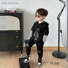 Set bộ thun dài tay robot phối tay kẻ có mũ cho bé trai bé gái đi chơi đi học 1 đến 7 tuổi BERNIE 0624B30