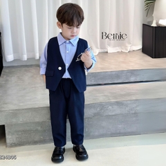 Set vest dài gile áo sơ mi túi khăn công tử lịch lãm bé trai thôi nôi sinh nhật 1 đến 7 tuổi BERNIE 0824b06