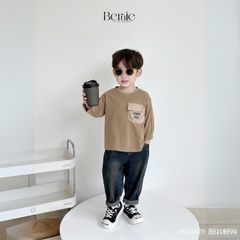 Áo thun cotton tay dài phối túi màu in chữ cho bé trai phong cách Hàn quốc 1đến 7tuổi BERNIE 0624A29