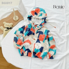 Áo khoác gió có mũ họa tiết nhiều màu unisex cho bé trai bé gái size 1 đến 7 tuổi BERNIE 24A017