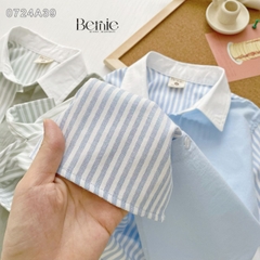 Áo sơ mi tay dài phối kẻ thêu gấu cho bé trai đi chơi đi tiệc sành điệu 1 đến 7 tuổi BERNIE 0724A39