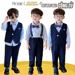Set vest dài gile áo sơ mi túi khăn công tử lịch lãm bé trai thôi nôi sinh nhật 1 đến 7 tuổi BERNIE 0824b06
