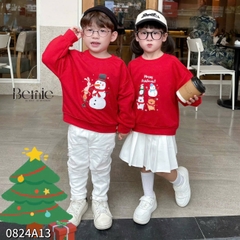 Áo noel màu đỏ áo phông dài tay giáng sinh cho bé trai bé gái 1 đến 7 tuổi BERNIE 0824A13