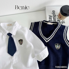 Set sơ mi trắng dài tay học sinh cho bé trai phong cách hàn quốc 1 đến 7 tuổi BERNIE T0924B55