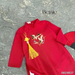 Áo dài cách tân bé trai mặc tết chất tafta thêu hạc màu xanh màu đỏ size 10 đến 25kg BERNIE 0824B37