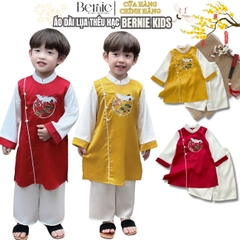 Áo dài cách tân bé trai mặc tết chất lụa in phối màu thêu hạc, màu đỏ màu vàng cho bé trai 10 đến 25kg BERNIE H1024B17