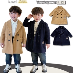 Áo khoác dạ măng tô mangto cho bé trai bé gái unisex 1 đến 7 tuổi màu xanh than màu be Bernie 0924A16