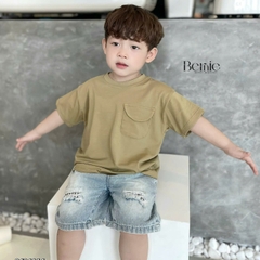 áo phông ngắn tay trơn cho bé trai bé gái, áo thun ngắn tay cotton màu trắng xanh nâu đen 1 đến 6 tuổi BERNIE 0424A14