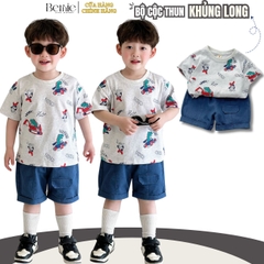 Set bộ thun cotton họa tiết khủng long phong cách hàn quốc cho bé trai 1 đến 7 tuổi BERNIE H1124B02