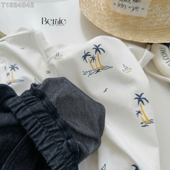 Set đồ thun tay ngắn basic cho bé trai mùa hè in cây dừa size 1 đến 7 tuổi BERNIE H1024B23