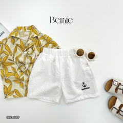 Set sơ mi đũi unisex bé trai bé gái đi biển họa tiết đi biển lá nổi bật size 1 đến 7 tuổi BERNIE 0124B39